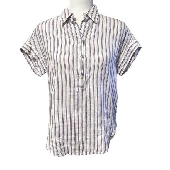 Lauren Ralph Lauren New XSmall White & Lavender Striped Short Sleeve Blouse - Picture 1 of 13